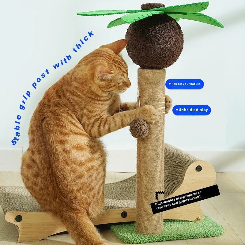 Wooden beach chair-shaped cat climbing frame with a scratch board and integrated nest.