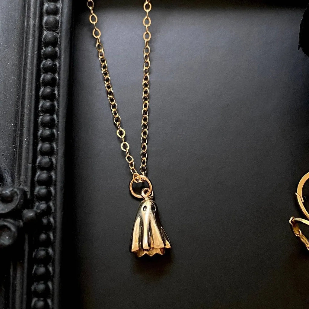Stainless steel ghost pendant necklace with titanium steel ghost charm on choice of three chain styles