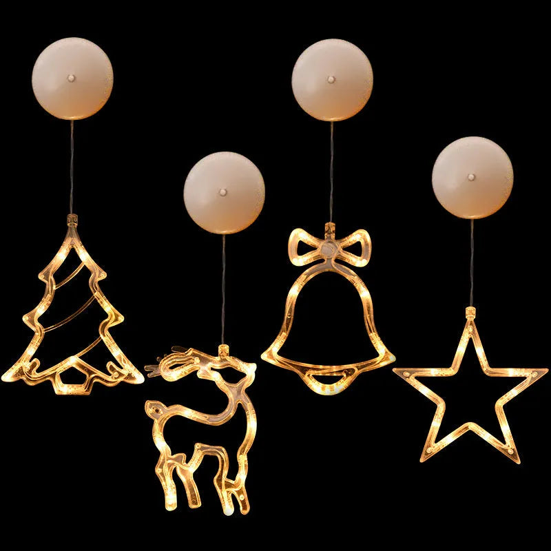 Christmas LED suction cup lights with Santa Claus elk snowman designs for window decoration