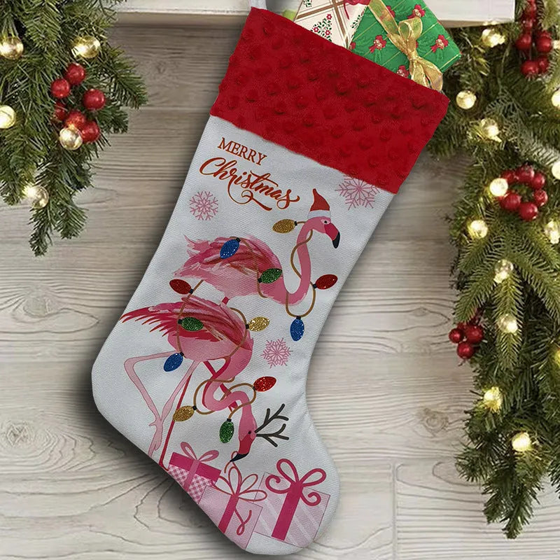 Flamingo-shaped cloth Christmas stocking decoration measuring 46 by 28 cm in American style