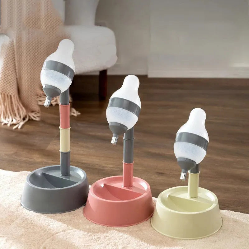 Green adjustable standing water dispenser for pets with detachable pole and ball-tip nozzle.
