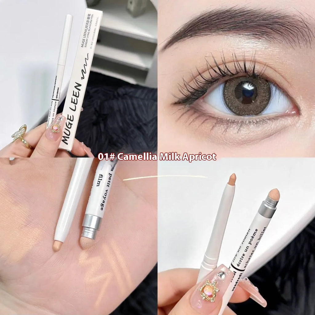 Waterproof brightening 2-in-1 eyeliner and eye shadow pen in multiple colour options on a white background.