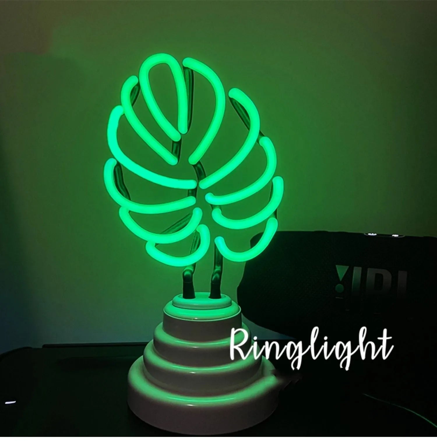 Handmade bamboo-shaped white and green USB desktop lamp in two sizes.
