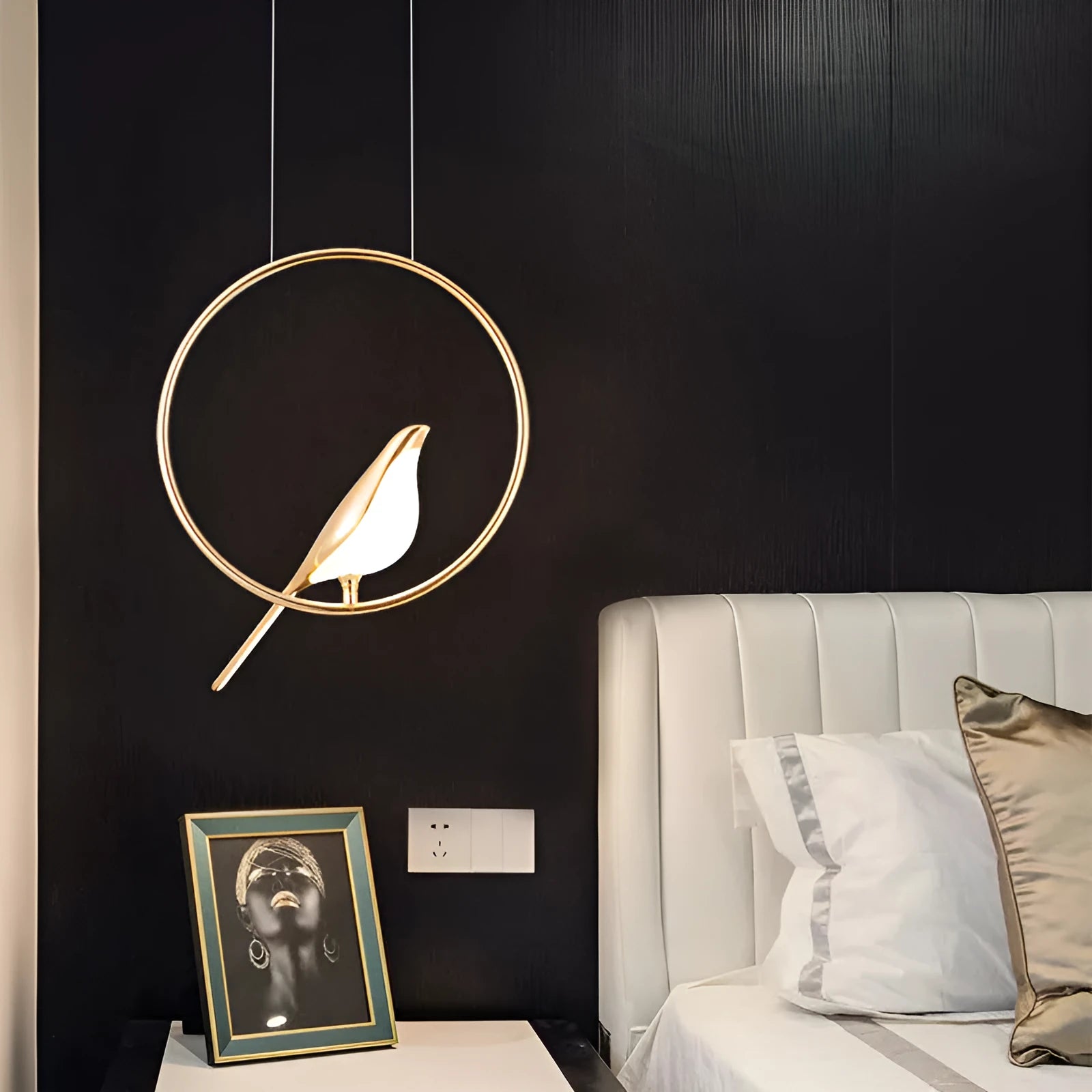 Modern minimalist magpie bird silhouette chandelier ceiling light in zinc alloy and acrylic
