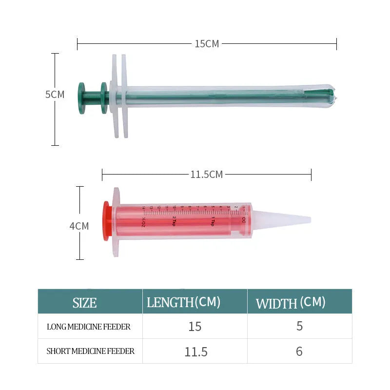Two pet pill shooters with soft silicone tips in different sizes for cat and dog medication