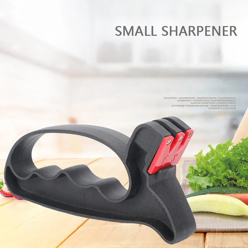 Black handheld 2-in-1 knife and scissor sharpener with tungsten steel blade