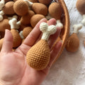 Crocheted plush chicken leg pendant key chain measuring 8 cm in length