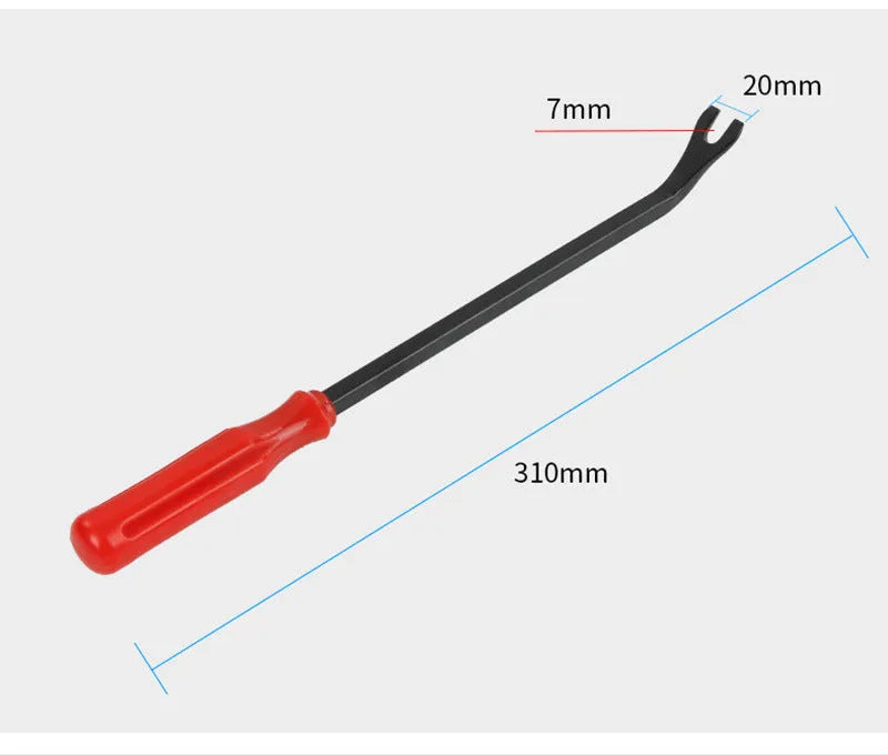 Red-handled steel automotive panel removal pliers for General Motors door clips.