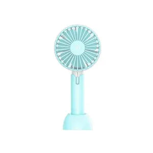 Blue handheld mini USB electric fan with three-speed control and oscillating head