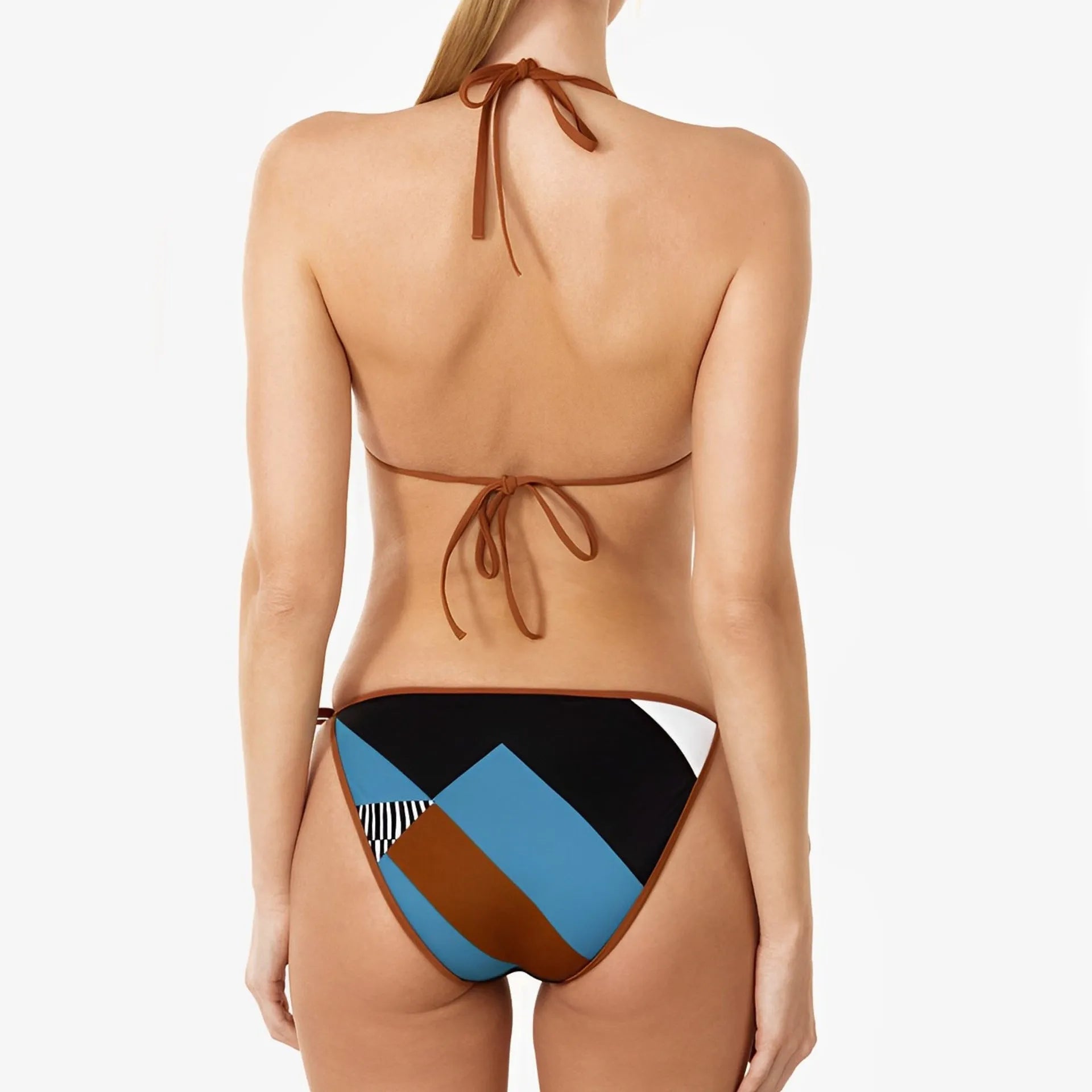 Women's skinny print split bikini in a tight-fitting, backless design.