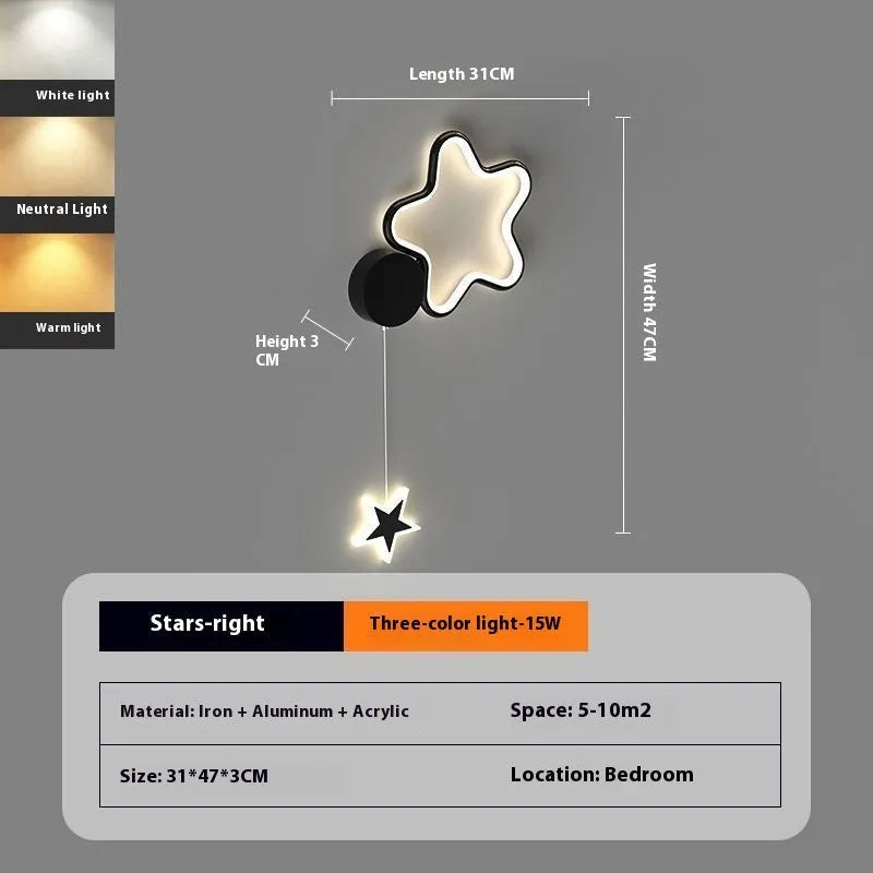 White left-facing cloud children's bedside wall lamp with a three-colour LED light on a bedroom wall.