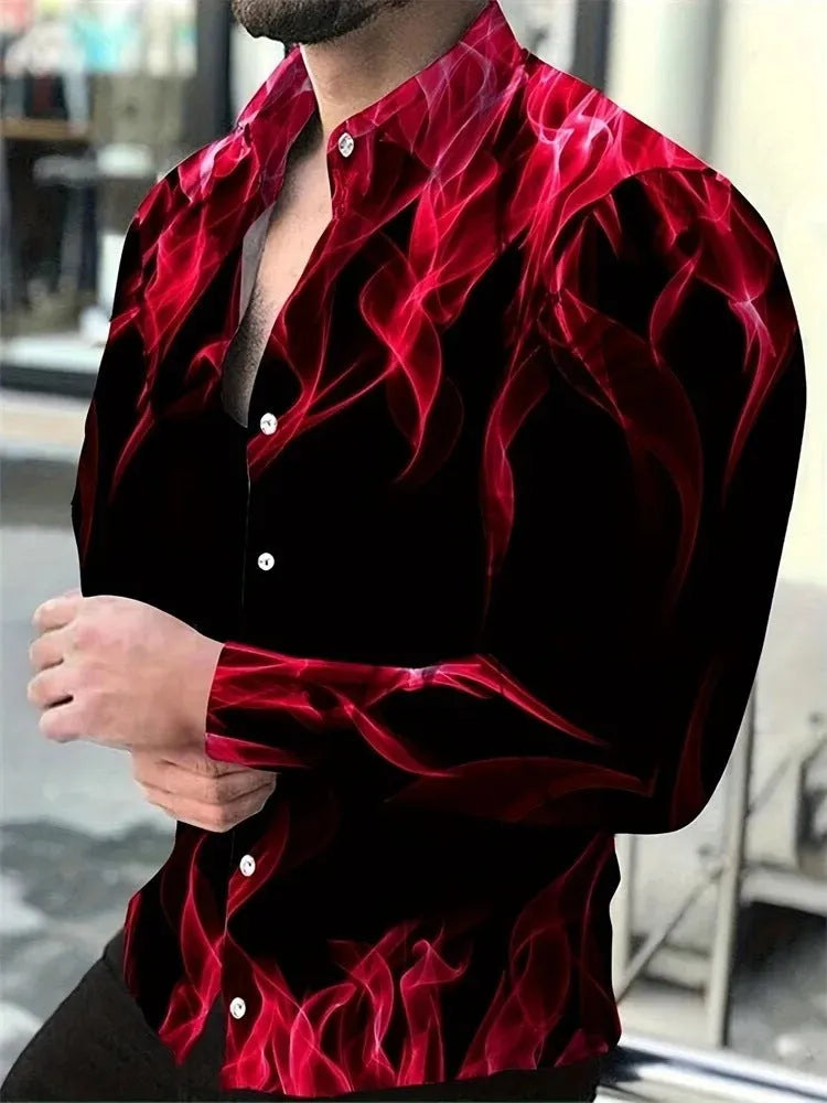 Men's Hawaiian style long sleeve shirt with floral pattern in loose fit cardigan design