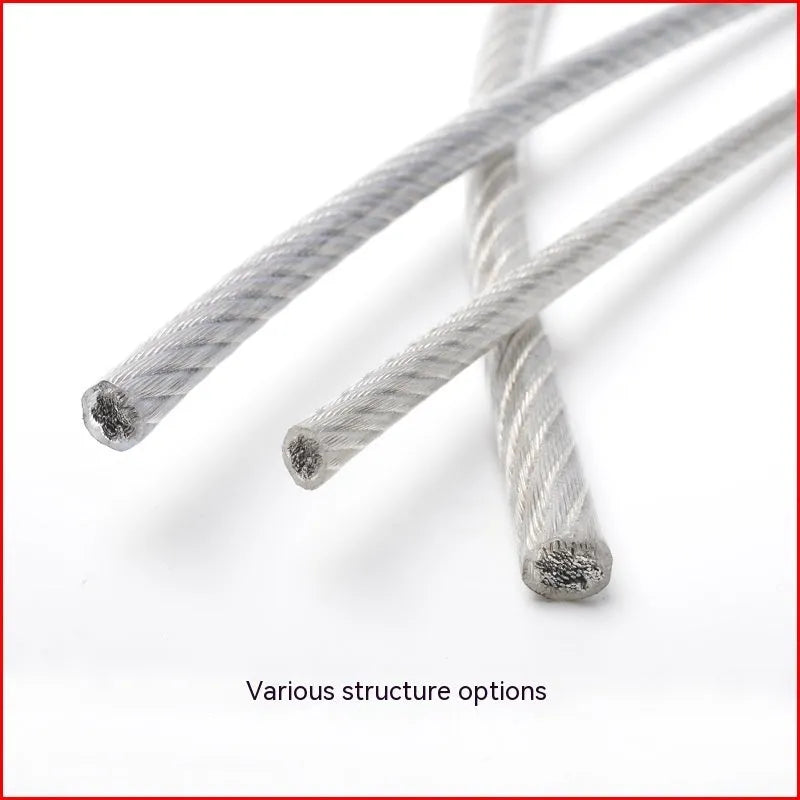 304 stainless steel security wire rope cable on white background showing double twist construction