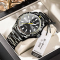 Swiss brand waterproof men's luminous watch with 6mm slim case, steel belt, silver tone dial, and luminous hands