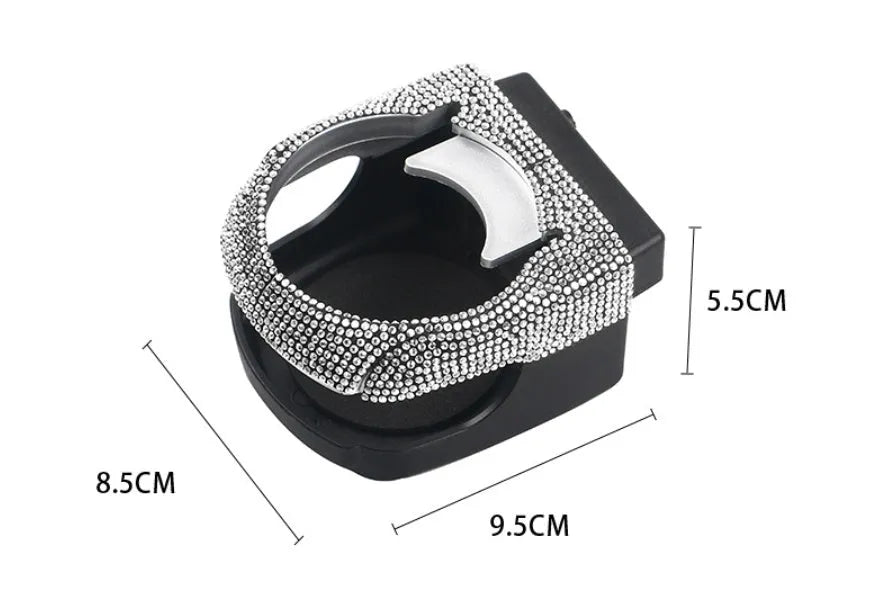 Sparkling rhinestone decorated car air vent cup holder bracket in choice of seven colours.