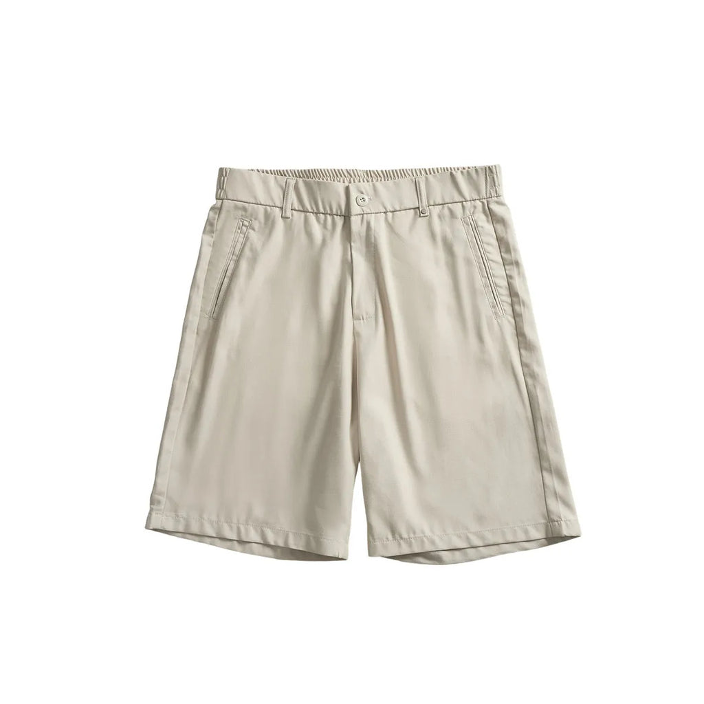Men's apricot loose-fit Lyocell casual shorts on a plain background