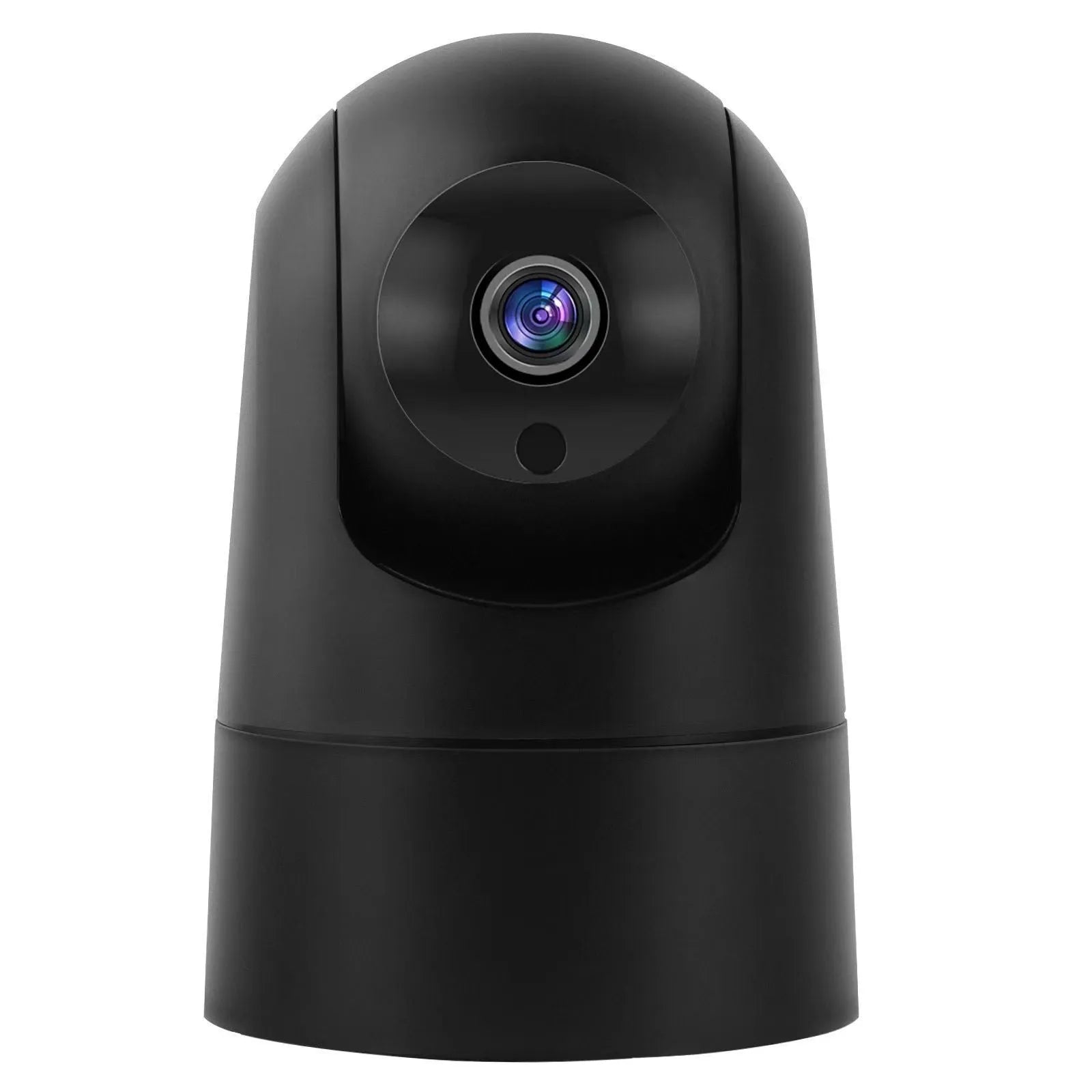 White indoor security camera with shake head function on a desk, showing UK plug.