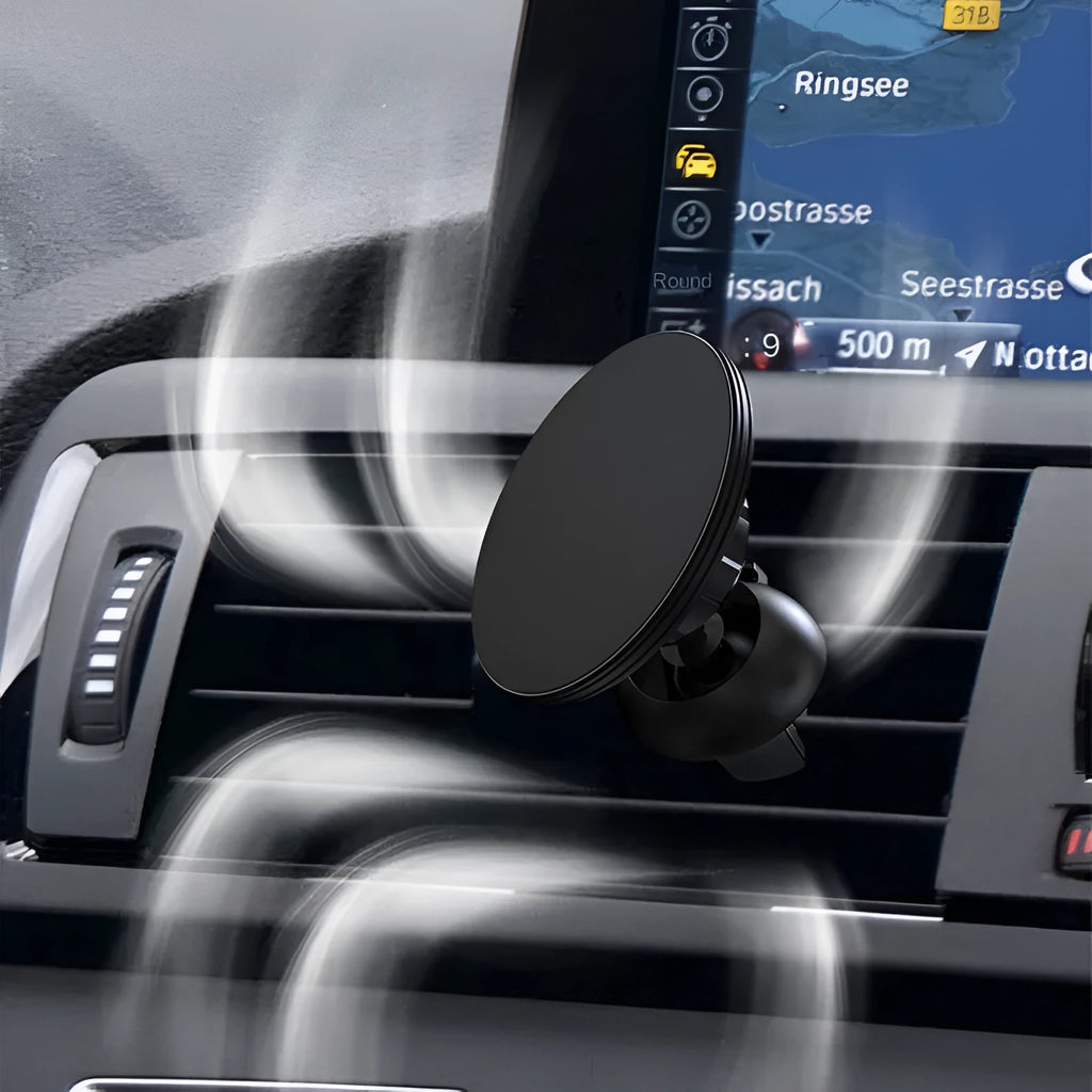 Black aluminium alloy magnetic suction car air vent mobile phone holder