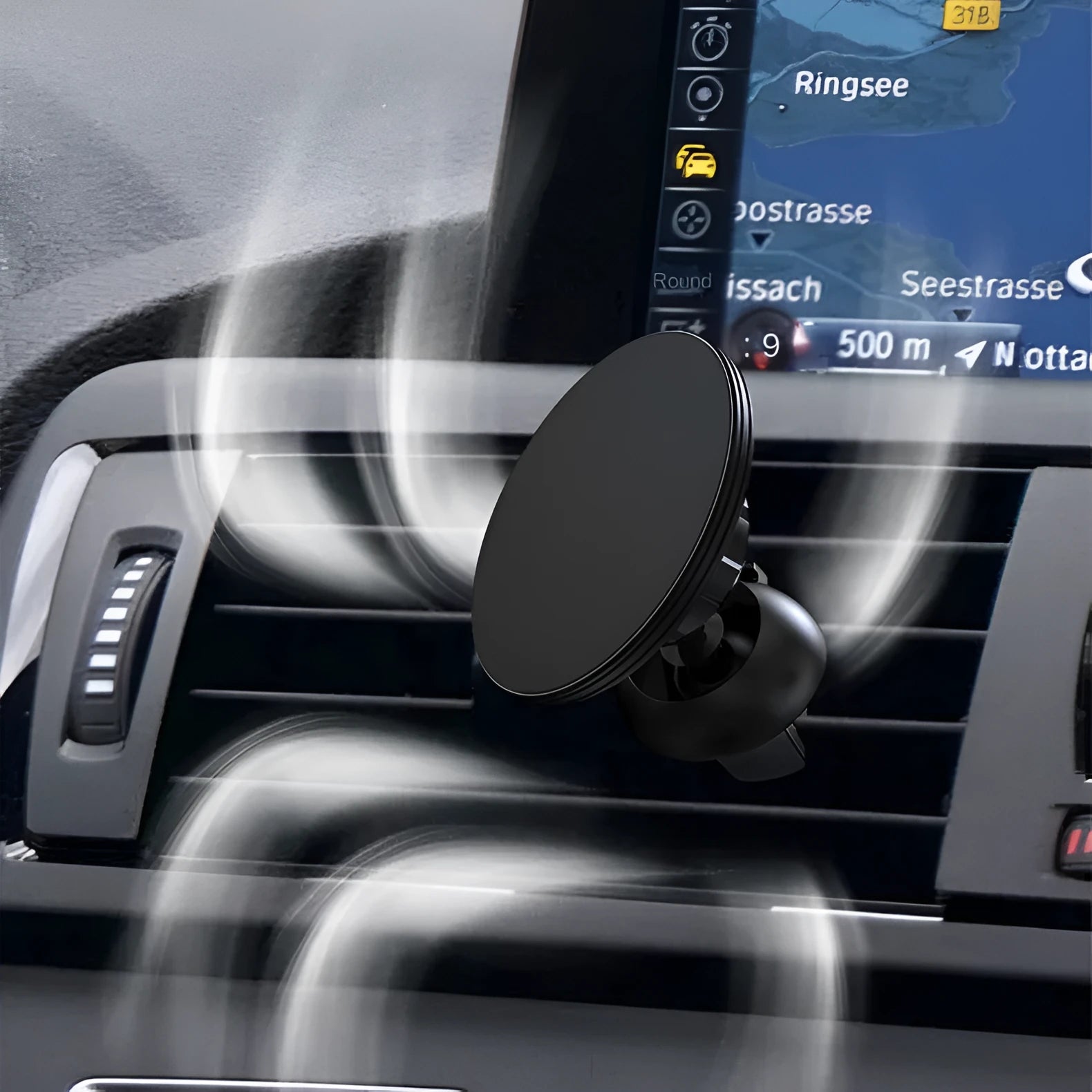 Black aluminium alloy magnetic suction car air vent mobile phone holder