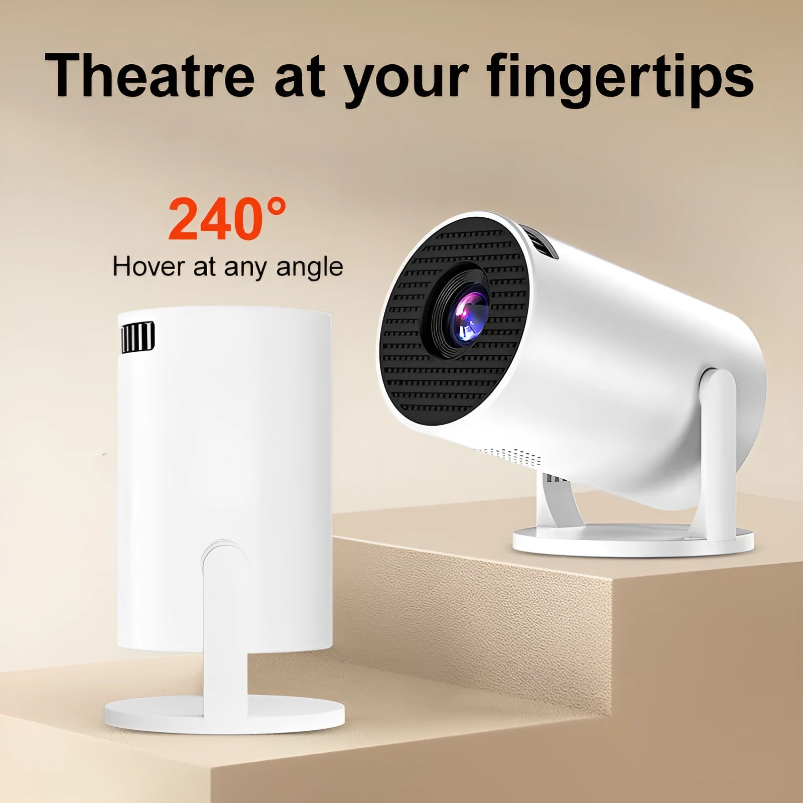 White MINI wireless portable projector displaying HD content with wireless connectivity