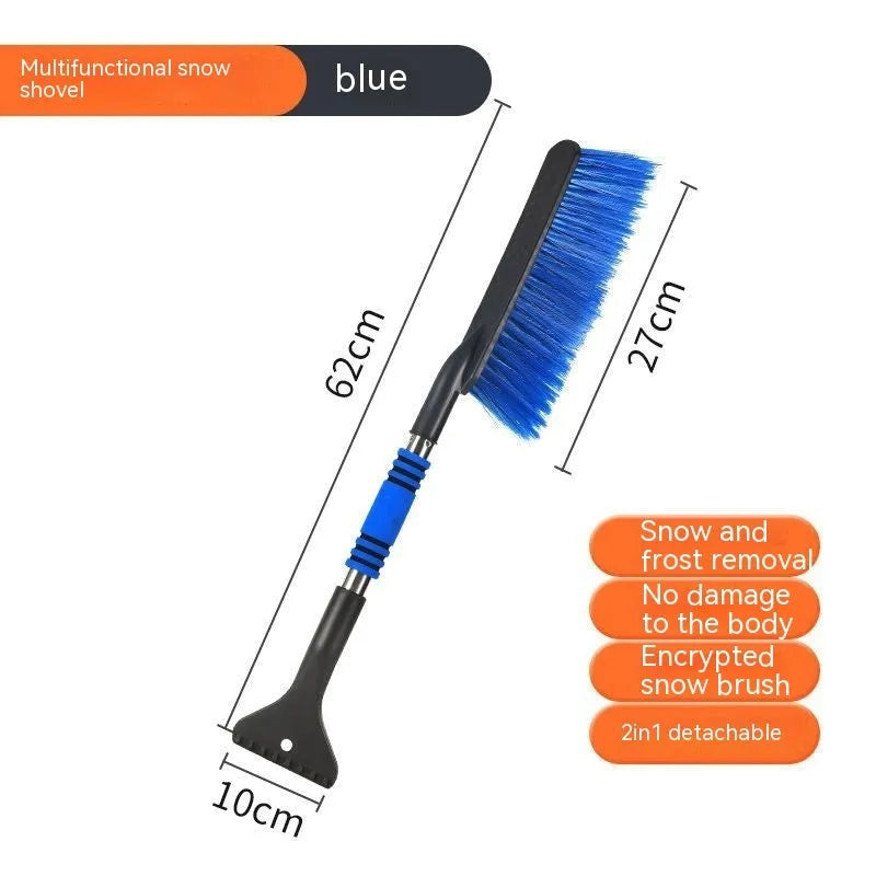Blue telescopic car snow brush with long handle for winter vehicle snow removal