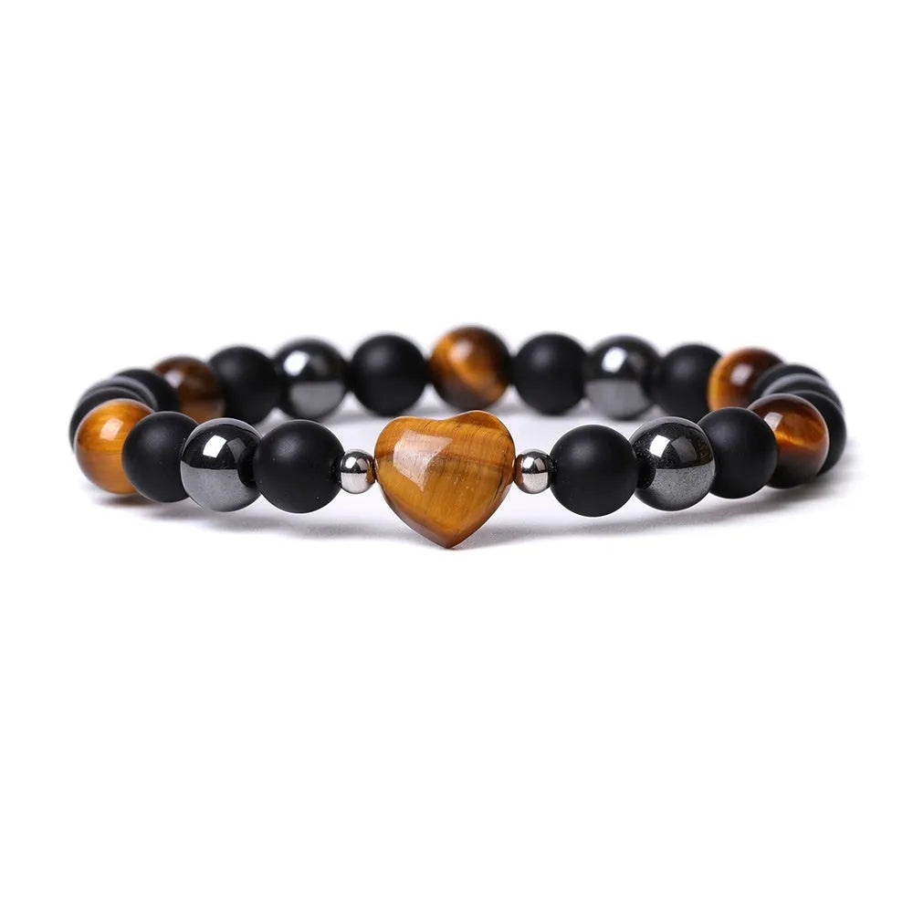 Lvdongling Tigereye hand-cut peach heart geometric stone bracelet with moon and planet charms