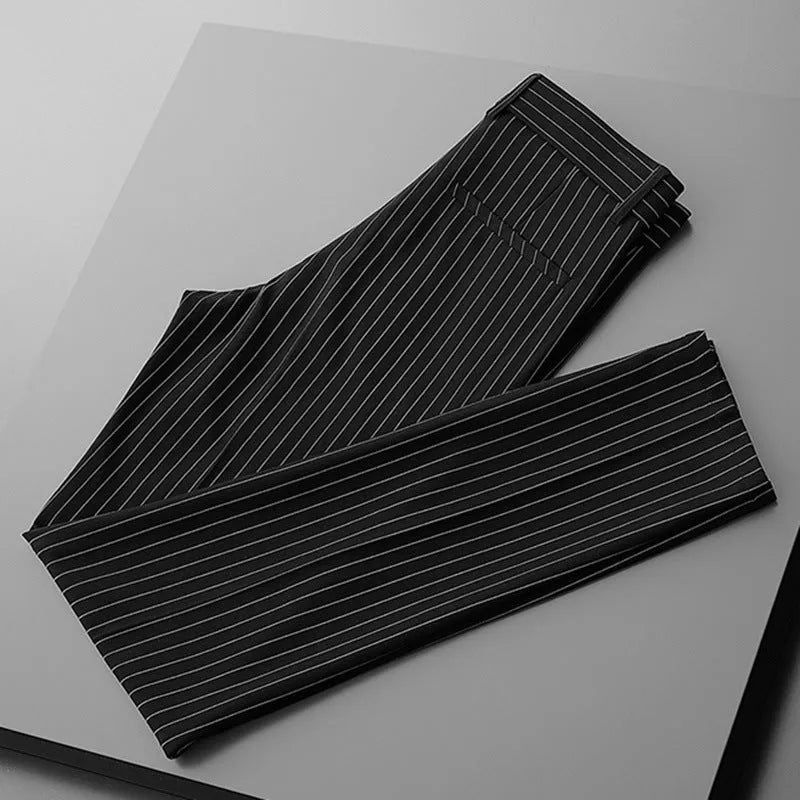 Men's striped casual suit pants with loose drape fitting in multiple colour and style options