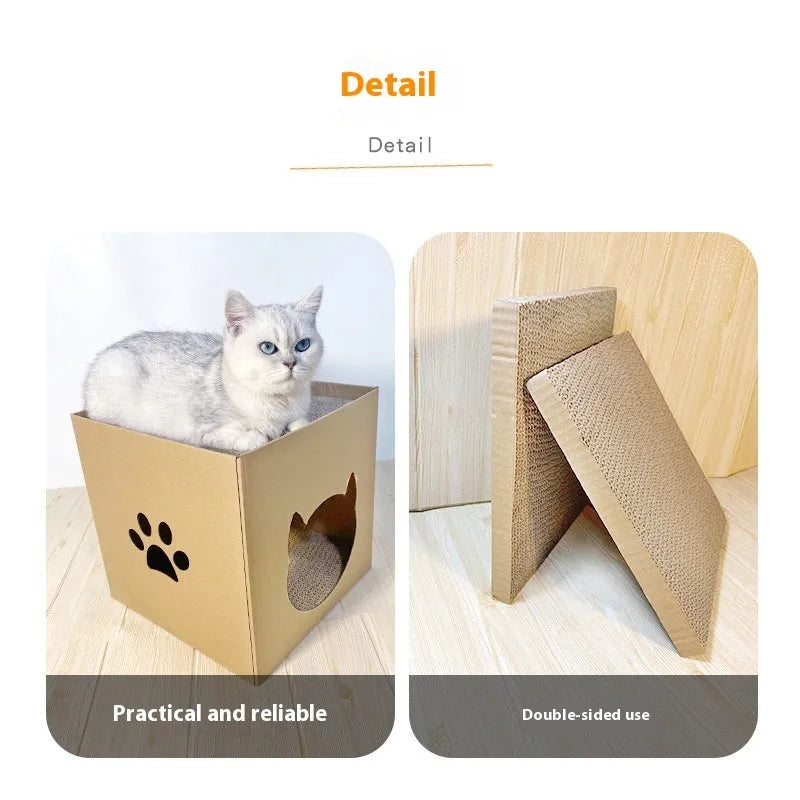 Vertical corrugated paper cat scratch board measuring 30x30cm in pet milk carton colour