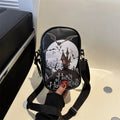 Halloween graffiti crossbody phone bag with pumpkin ghost bat cartoon prints in black colour
