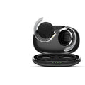 Black and white wireless Bluetooth sports earphones with in-ear plugs
