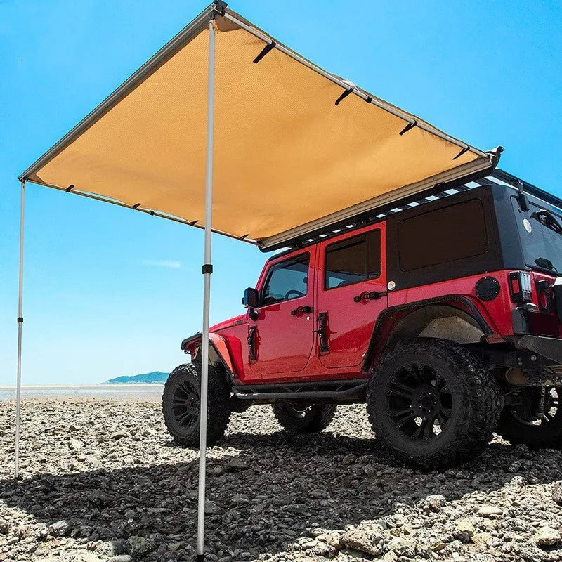 Black glue camping tent with aluminium alloy poles set up outdoors showing two-bedroom layout