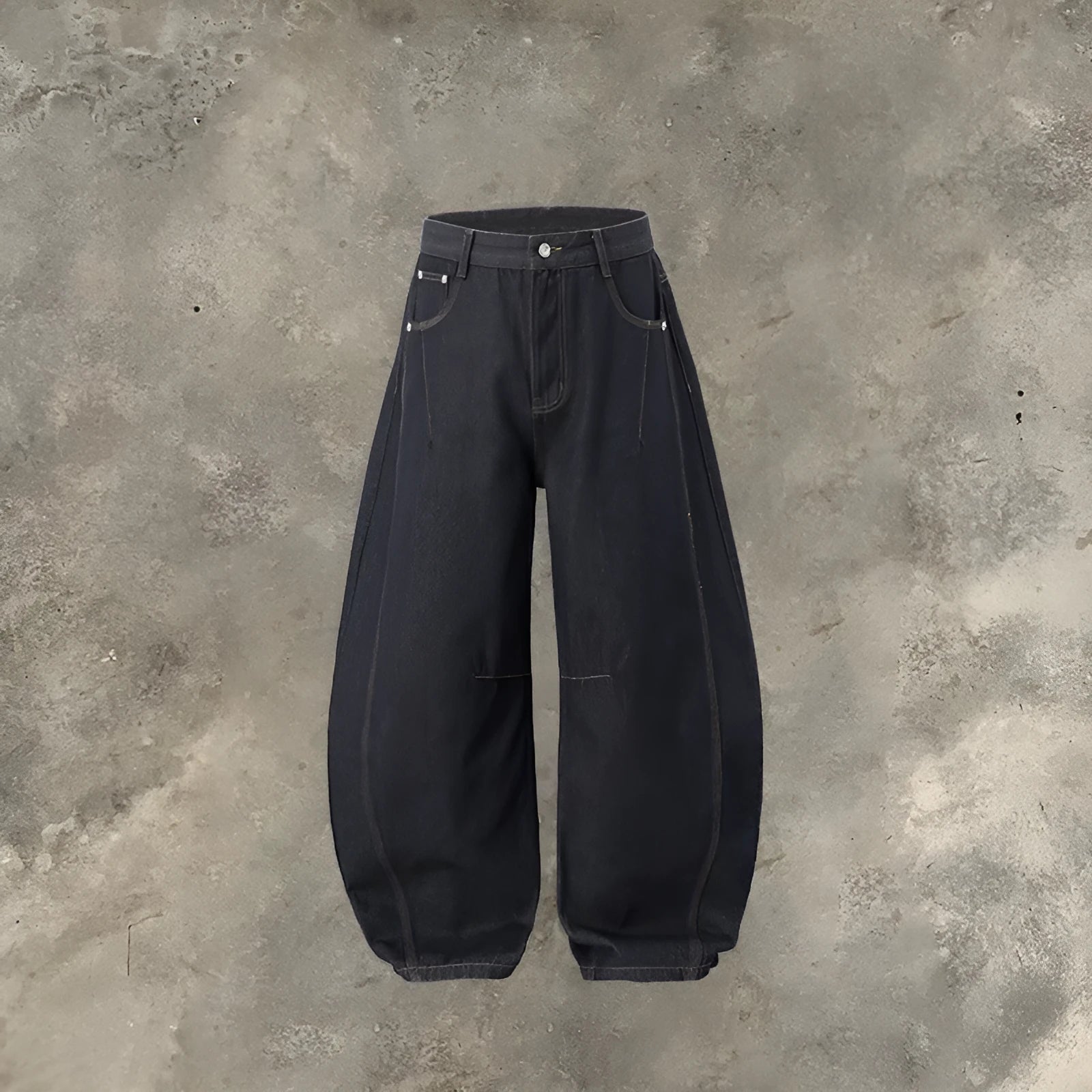 Men's wide leg denim trousers in original cow colour wash with mid waist rise