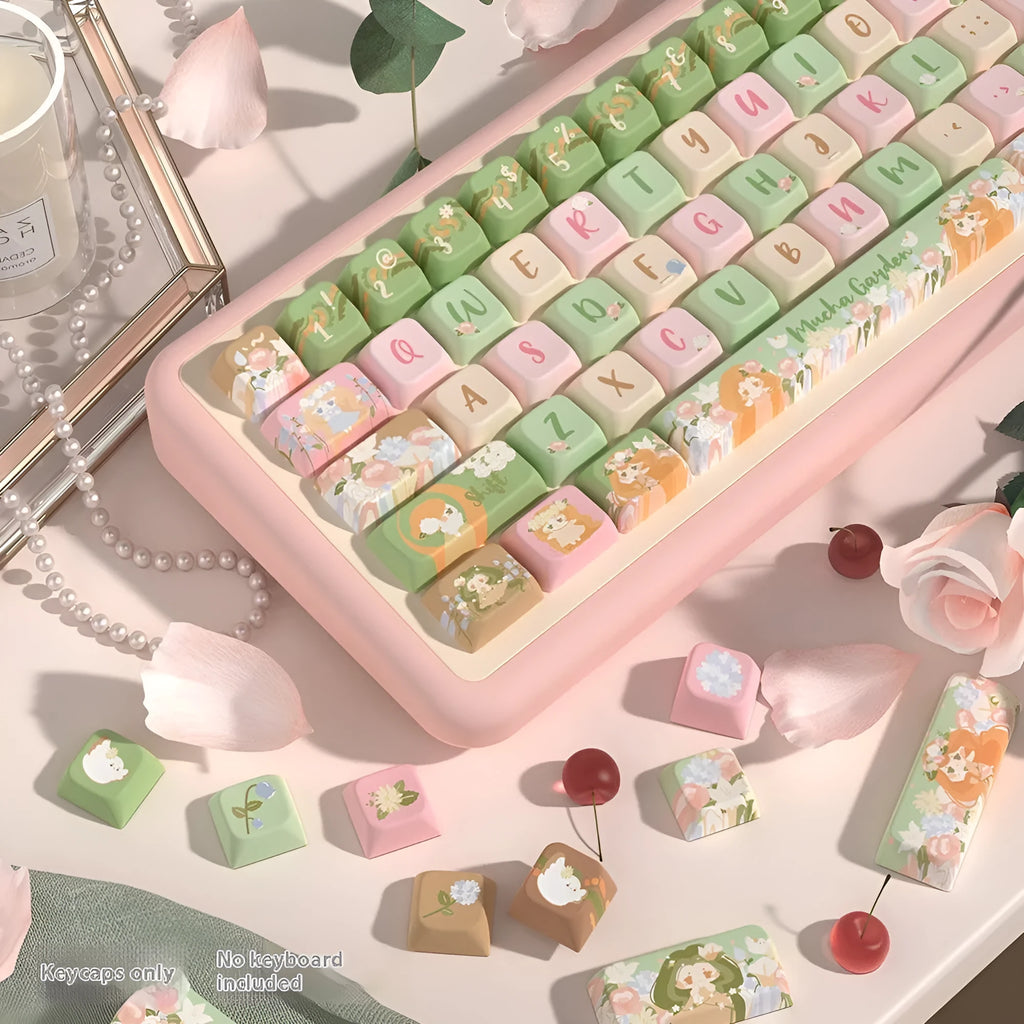 MX Garden mechanical keyboard keycap set showing Summer Garden colour pattern with sublimation printed graphics