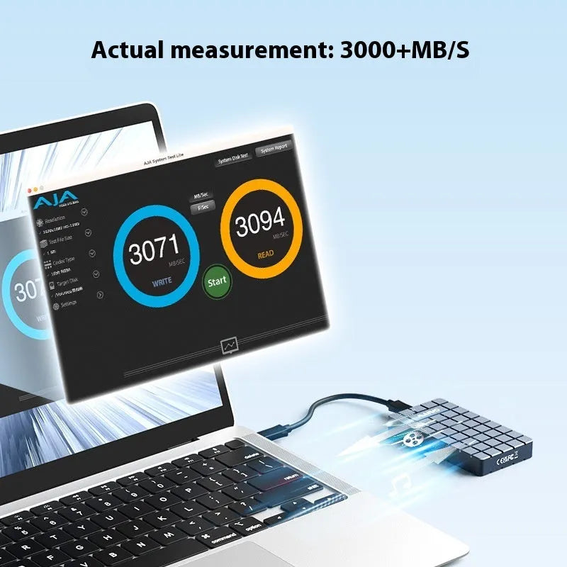 Aluminium USB4 external hard disk enclosure for M.2 NVMe SSDs, showing compact size.