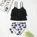 High-waist double-layer printed polyester swimsuit briefs for women