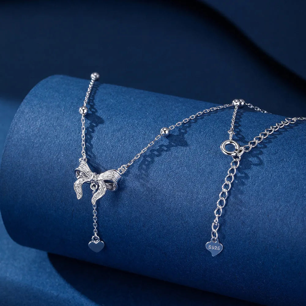 S925 silver necklace with butterfly heart pendant on O-ring chain, adjustable 40-45cm