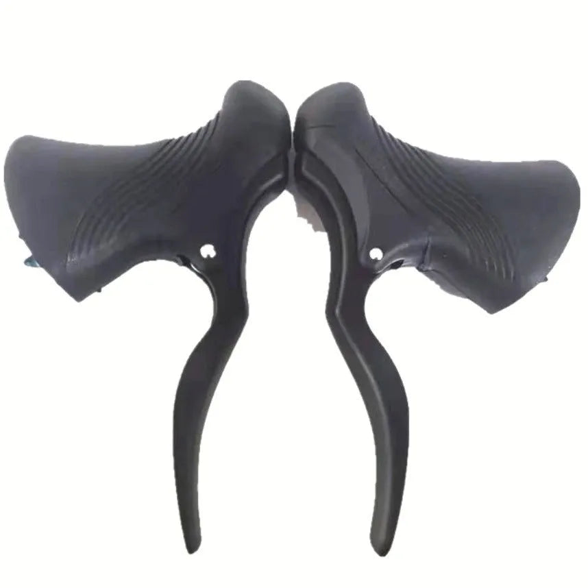 Pair of aluminium alloy road bicycle brake handles in black or black/silver for 22.2mm and 23.8mm handlebars.