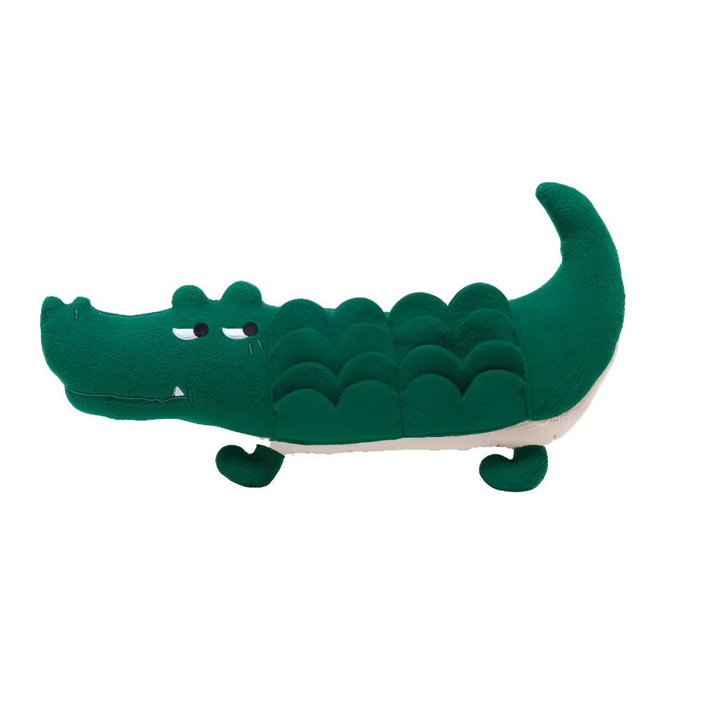 Green plush toy dog soft stuffed animal measuring 35cm by 18cm.