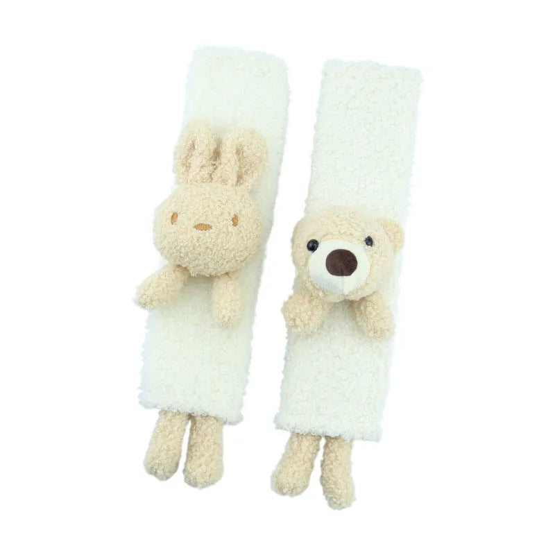 Lamb wool car seatbelt shoulder protector with cartoon bear or rabbit design