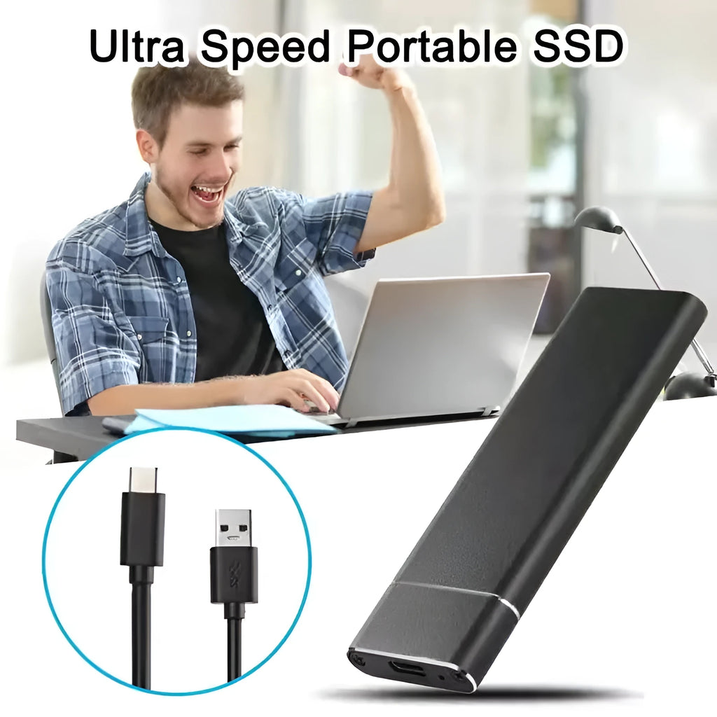 High-speed SSD mobile hard disk with metal shell in black, blue, orange, red, or silver colour options