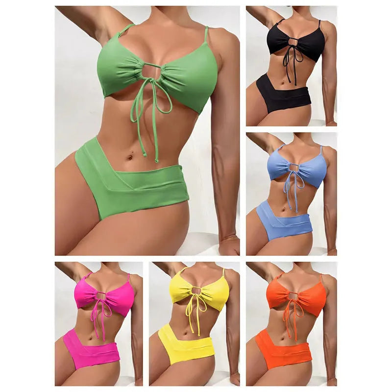 Women's swimsuit bikini with tied bow and split design in nylon fabric