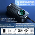 Portable wireless air pump with 6000mAh battery, 13cm hose, and multiple nozzles on a grey background.