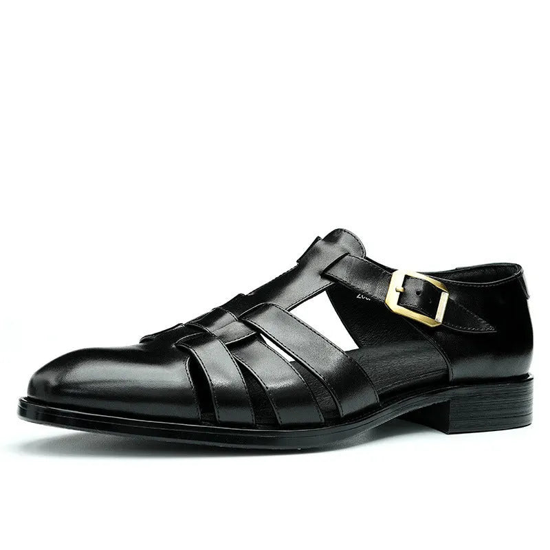 Men's genuine leather retro sandals in brown with a breathable pigskin lining and rubber sole.