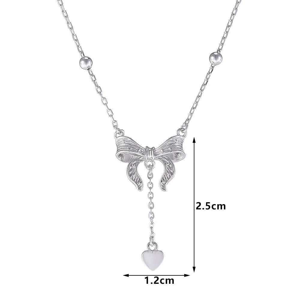 S925 silver necklace with butterfly heart pendant on O-ring chain, adjustable 40-45cm