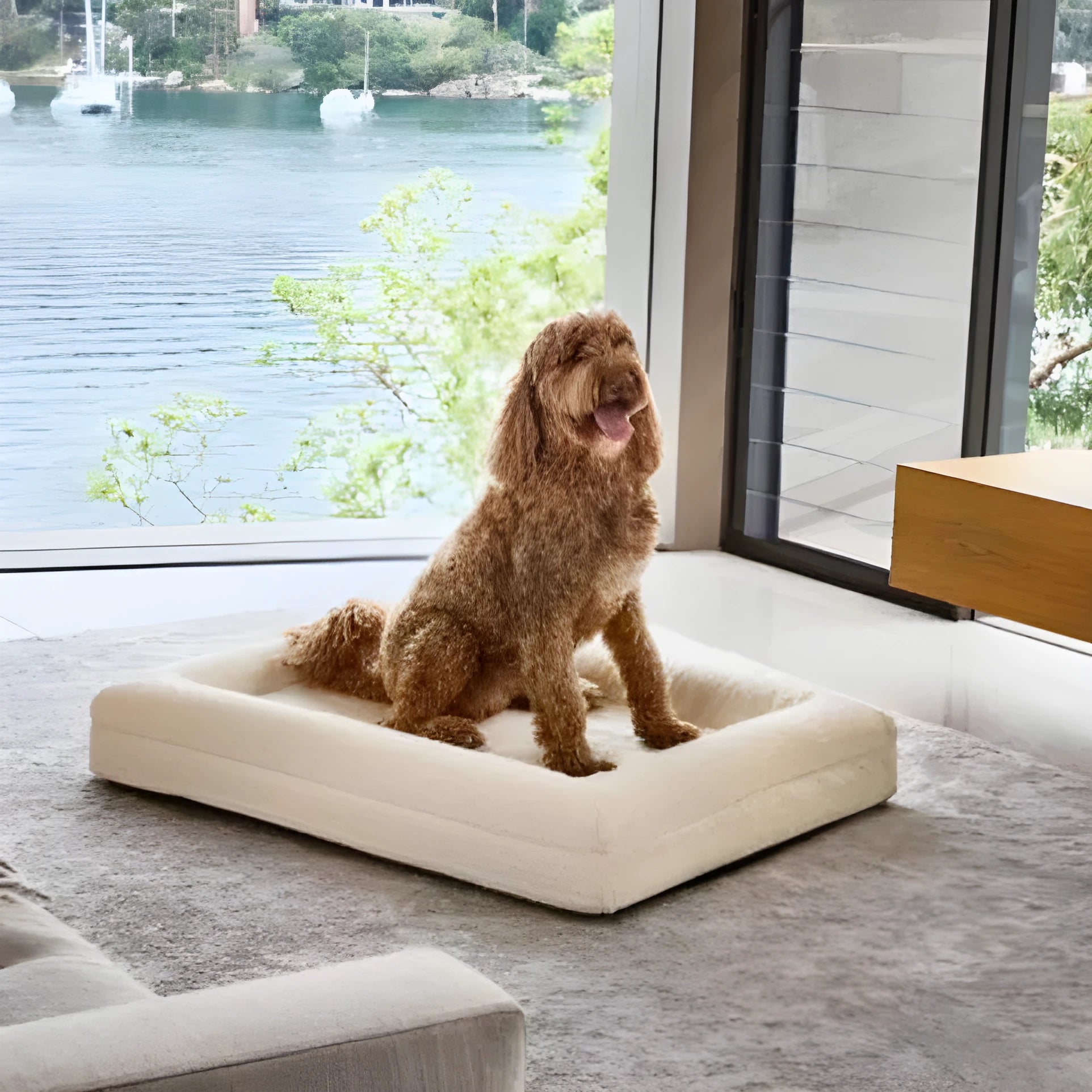 Rectangular pet sofa bed with thickened mattress in a neutral colour for dogs