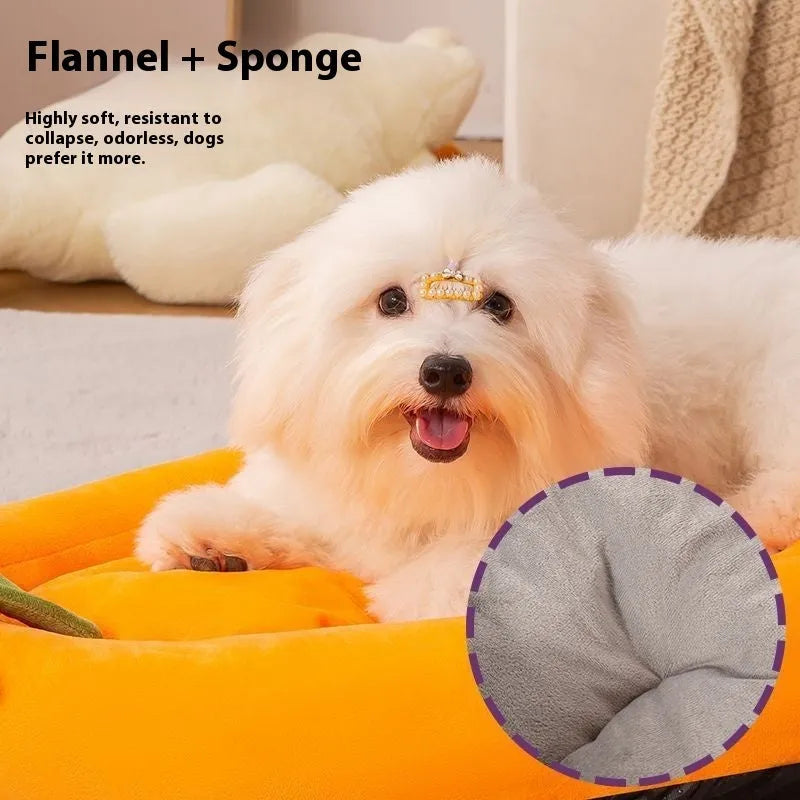 Washable cloth dog bed mat in purple, shown with a removable cover, suitable for small and large dogs.