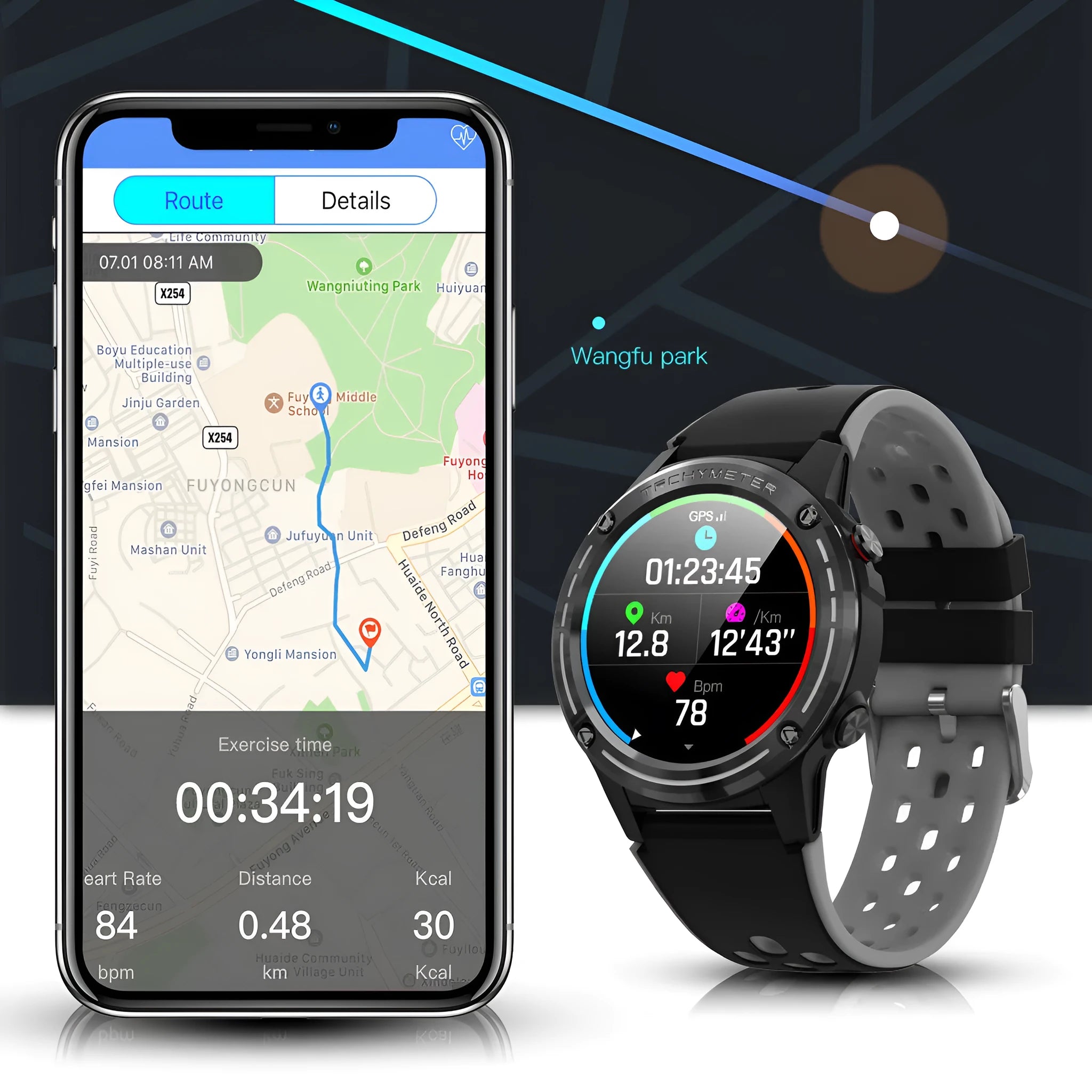 GPS smart watch with Bluetooth sports bracelet in silicone strap showing colour options