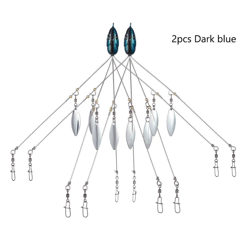 Bassdash umbrella fishing lure rig with 5 swivels and rotating metal sequins
