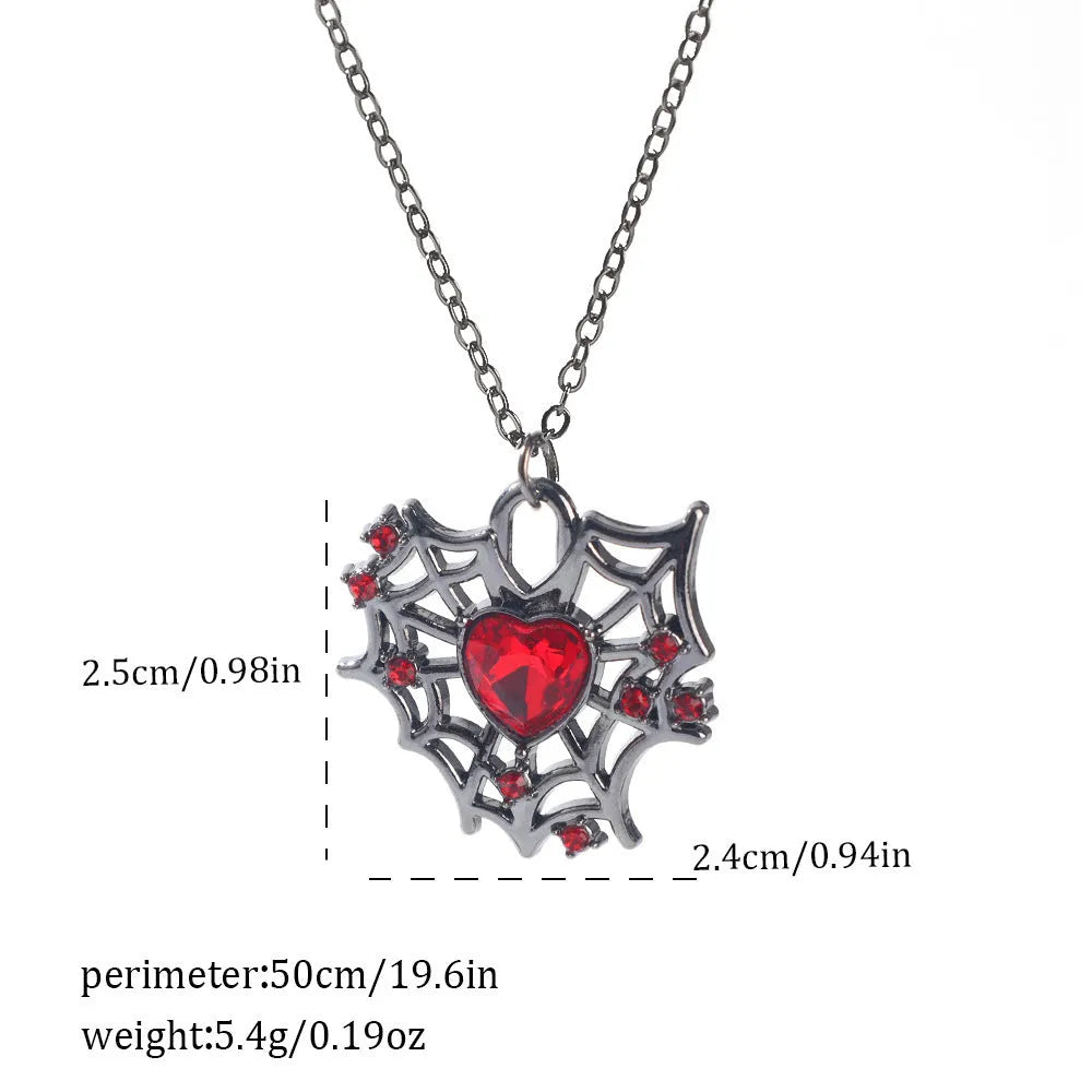 Halloween necklace with zinc alloy spider bat pendant on a chain, showing electroplated dark-themed design.