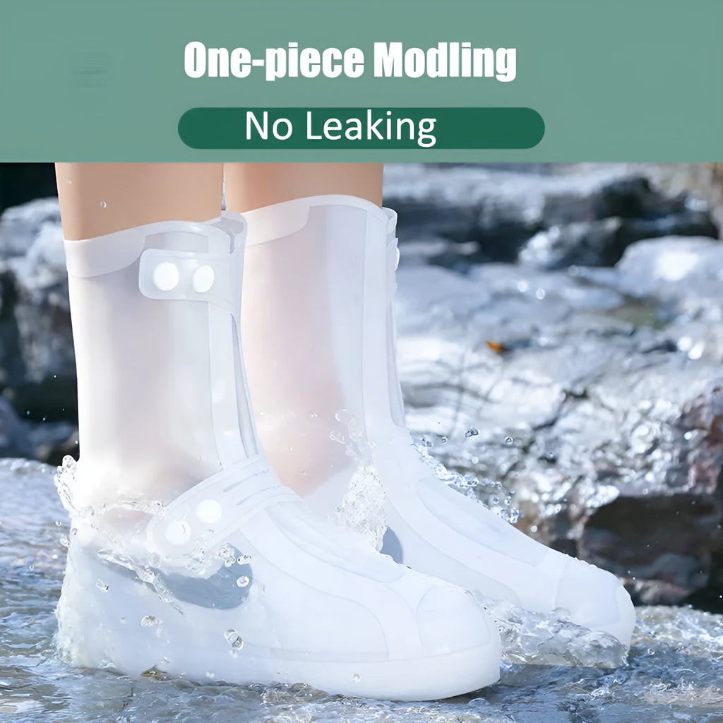 White PVC high top reusable women's water resistant shoe covers with anti-skid sole